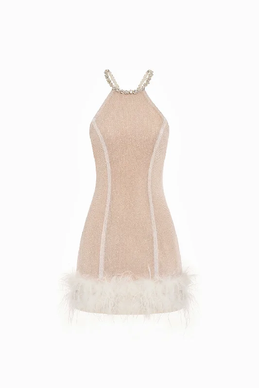 Mini dresses with keyhole necklines Oralie Trapezoid Halter Neck Mesh Mini Dress