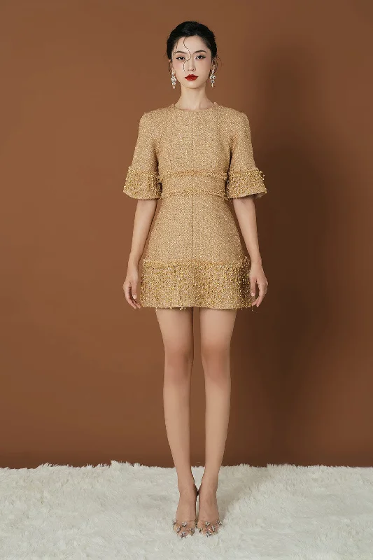 Mini dresses with cold - shoulder designs Patrick A-line Round Neck Tweed Mini Dress Mini dresses with cold - shoulder designs Patrick A-line Round Neck Tweed Mini Dress