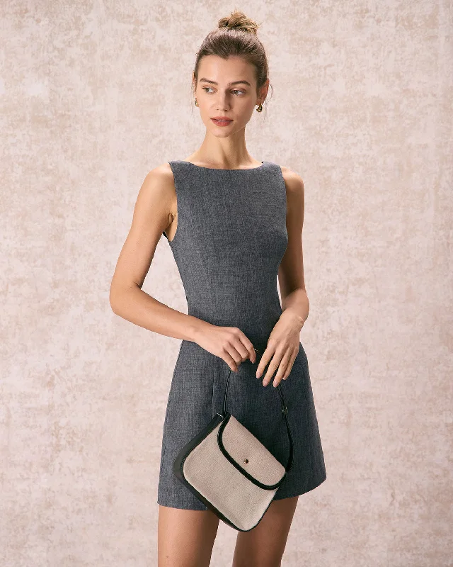 Mini dresses with asymmetric hems for a fashion - forward look The Grey Boat Neck Sleeveless Mini Dress Mini dresses with asymmetric hems for a fashion - forward look The Grey Boat Neck Sleeveless Mini Dress