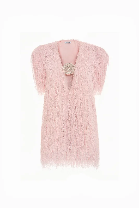 Sequined mini dresses for New Year's Eve Sapphire Straight Plunge Neck Faux Fur Mini Dress Sequined mini dresses for New Year's Eve Sapphire Straight Plunge Neck Faux Fur Mini Dress