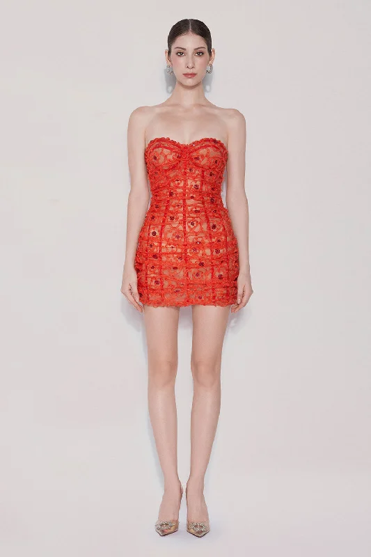 Mini dresses with pom - pom trims for a playful feel Mia Bodycon Semi-Heart Neck Lace Mini Dress Mini dresses with pom - pom trims for a playful feel Mia Bodycon Semi-Heart Neck Lace Mini Dress