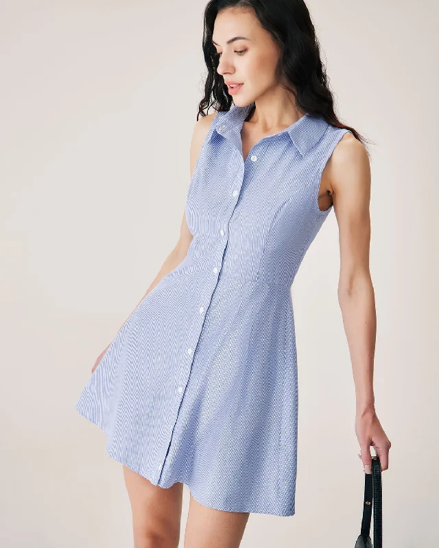 Mini dresses with empire waists for a flattering fit Blue Striped Button Mini Dress