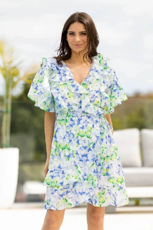 Mini dresses with fringe for a bohemian style Allie Dress Blue Floral