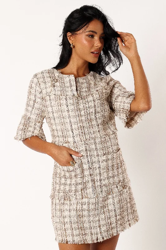 Mini dresses with keyhole necklines Calloway Mini Dress - Cream Tweed