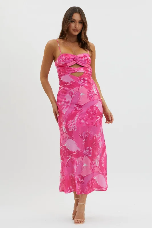 Midi dresses with ruched bodices for a feminine and fitted feel Melania Cut-Out Bodice Dress Floral Pink Midi dresses with ruched bodices for a feminine and fitted feel Melania Cut-Out Bodice Dress Floral Pink