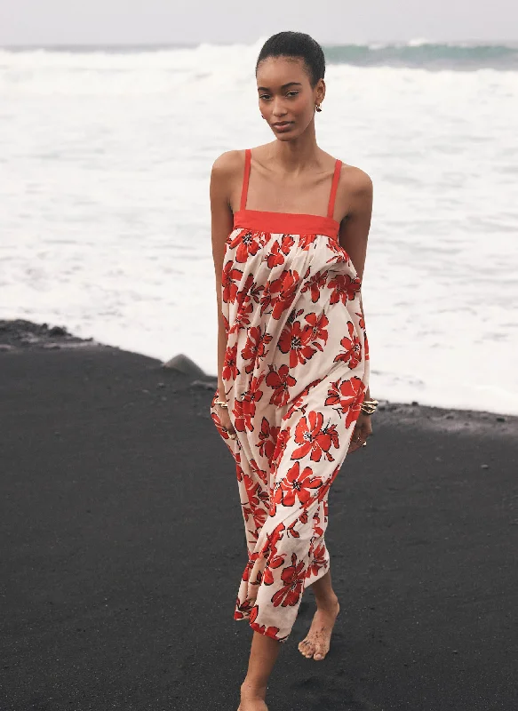 Mini dresses with fringe for a bohemian style Red Floral Print Maxi Dress
