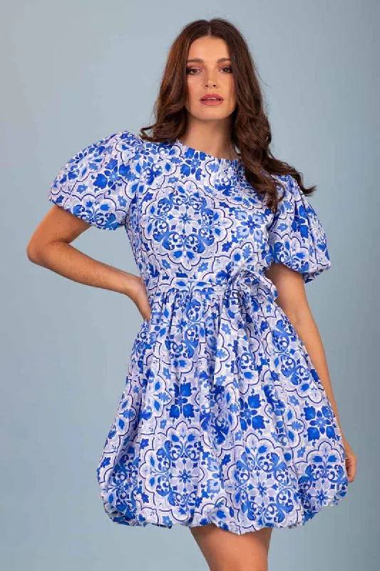 Leather mini dresses for a edgy style Ezra Mini Dress Blue Tiles