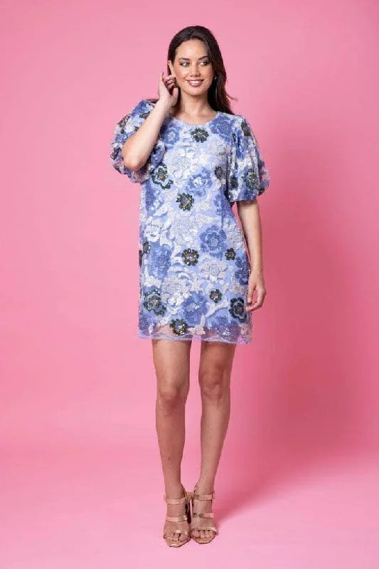 Mini dresses with patchwork designs for a unique style Berrie Dress Blue Sequin