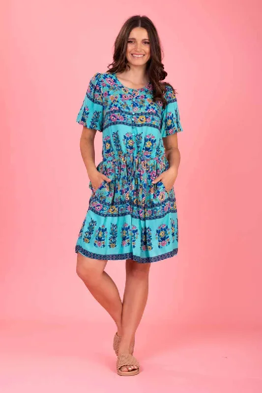 Mini dresses with keyhole necklines Wanda Dress Blue Boho