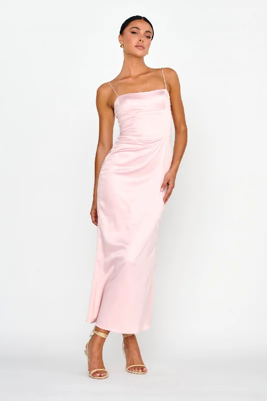Midi dresses with pleated skirts for a timeless and elegant appeal Teneal Lace-Up Back Midi Dress Blush
