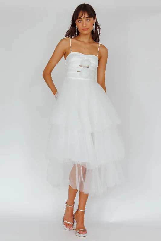 Midi dresses with cotton - blend materials for everyday comfort Seraphina Rose Bodice Tulle Midi Dress White Midi dresses with cotton - blend materials for everyday comfort Seraphina Rose Bodice Tulle Midi Dress White
