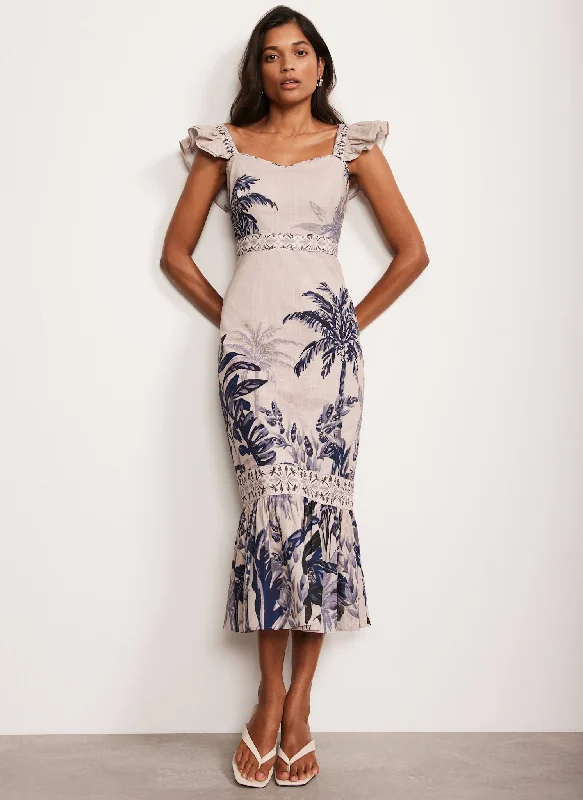 Sequined mini dresses for New Year's Eve Neutral Palm Print Midi Dress