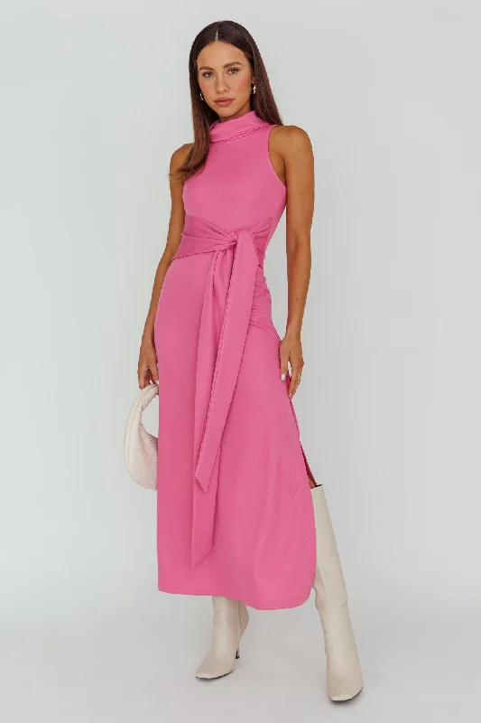 Midi dresses with denim fabric for a casual yet stylish day out Make A Way Sleeveless Turtleneck Dress Pink Midi dresses with denim fabric for a casual yet stylish day out Make A Way Sleeveless Turtleneck Dress Pink
