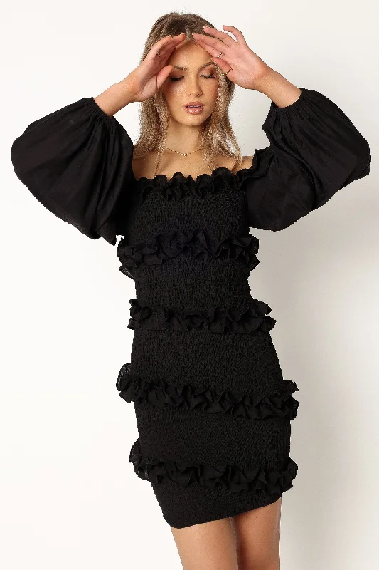 Mini dresses with spaghetti straps for a delicate look Reba Off Shoulder Mini Dress - Black Mini dresses with spaghetti straps for a delicate look Reba Off Shoulder Mini Dress - Black