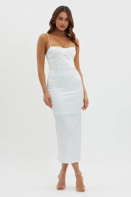 Midi dresses with cotton - blend materials for everyday comfort Renown Pleated Bust Midi Dress White