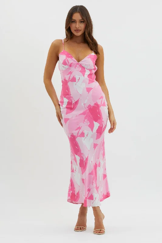 High - low midi dresses with geometric patterns for a modern party Ciao, Bella Tie Back Print Dress Pink High - low midi dresses with geometric patterns for a modern party Ciao, Bella Tie Back Print Dress Pink