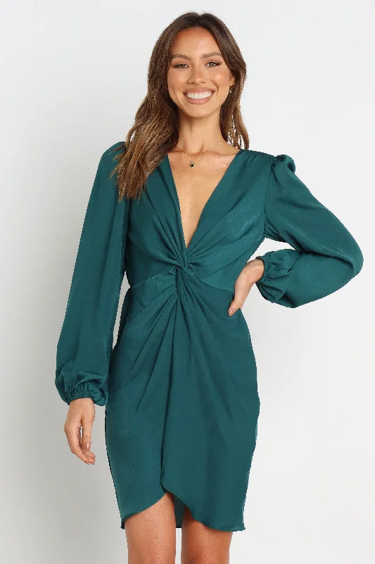Satin mini dresses for a luxurious feel Kataleya Dress - Emerald