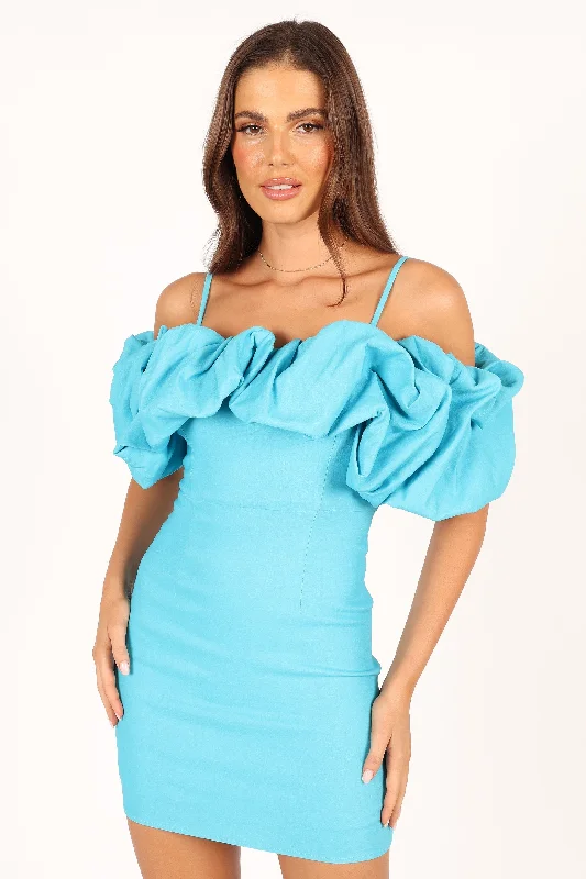 Mini dresses with asymmetric hems for a fashion - forward look Sia Ruffle Mini Dress - Aqua Mini dresses with asymmetric hems for a fashion - forward look Sia Ruffle Mini Dress - Aqua