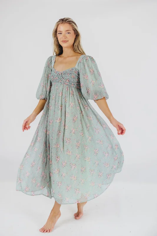 High - low midi dresses with geometric patterns for a modern party Harlow Maxi Dress in Turquoise Floral - Bump Friendly & Inclusive Sizing (S-3XL) High - low midi dresses with geometric patterns for a modern party Harlow Maxi Dress in Turquoise Floral - Bump Friendly & Inclusive Sizing (S-3XL)