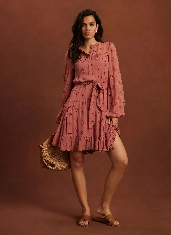 Mini dresses with keyhole necklines Pink Broderie Mini Dress