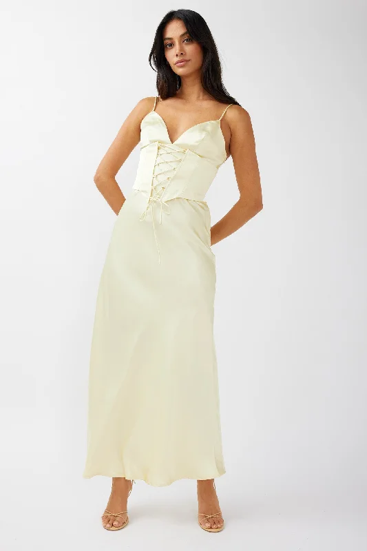 Midi dresses with animal prints for a bold and confident appearance Downtown Cami Strap Corset Waist Dress Butter Midi dresses with animal prints for a bold and confident appearance Downtown Cami Strap Corset Waist Dress Butter