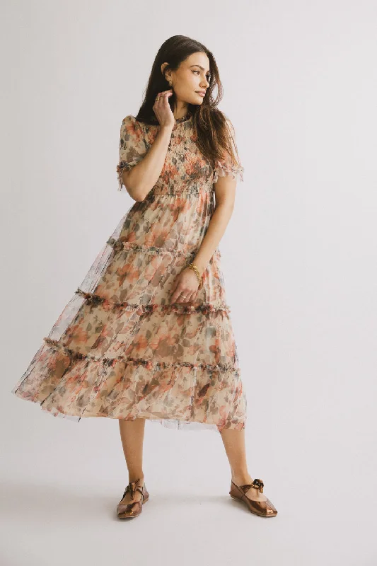 Midi dresses with puff sleeves for a vintage - inspired look Janette Floral Midi Dress