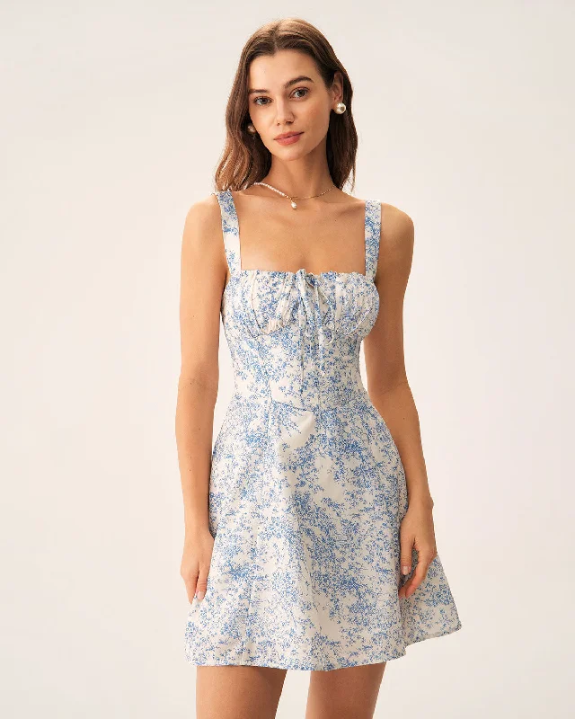 Denim mini dresses with distressed details Blue Floral Ruched Slip Corset Mini Dress Denim mini dresses with distressed details Blue Floral Ruched Slip Corset Mini Dress