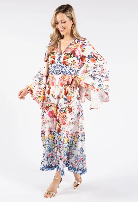 Maxi - inspired midi dresses with flowing fabrics for a beachy vibe Floral Kimono Sleeve Dress Maxi - inspired midi dresses with flowing fabrics for a beachy vibe Floral Kimono Sleeve Dress