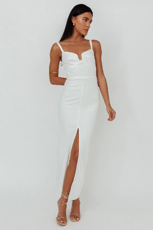 High - low midi dresses with geometric patterns for a modern party Love To Love Front Split Maxi Dress White High - low midi dresses with geometric patterns for a modern party Love To Love Front Split Maxi Dress White