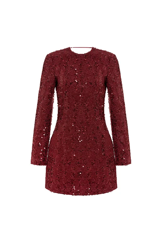 Ruffled mini dresses for a romantic touch Emily A-line Jewel Neck Tweed Mini Dress