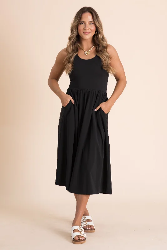 Midi dresses with patchwork patterns for a one - of - a - kind style Black Breeze Ease Rib Tank Midi Dress Midi dresses with patchwork patterns for a one - of - a - kind style Black Breeze Ease Rib Tank Midi Dress