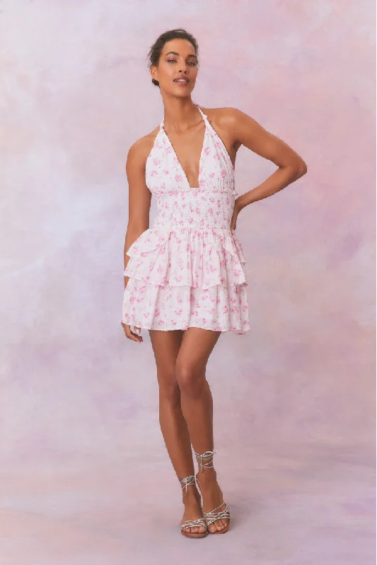 Mini dresses with polka dot patterns Deanna Fragrance Print Halter Mini Dress-STERLING DUSK Mini dresses with polka dot patterns Deanna Fragrance Print Halter Mini Dress-STERLING DUSK