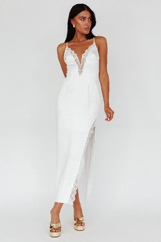 Midi dresses with V - necklines for a flattering and elongating effect Salma Lace V-Neckline Midi Dress White Midi dresses with V - necklines for a flattering and elongating effect Salma Lace V-Neckline Midi Dress White