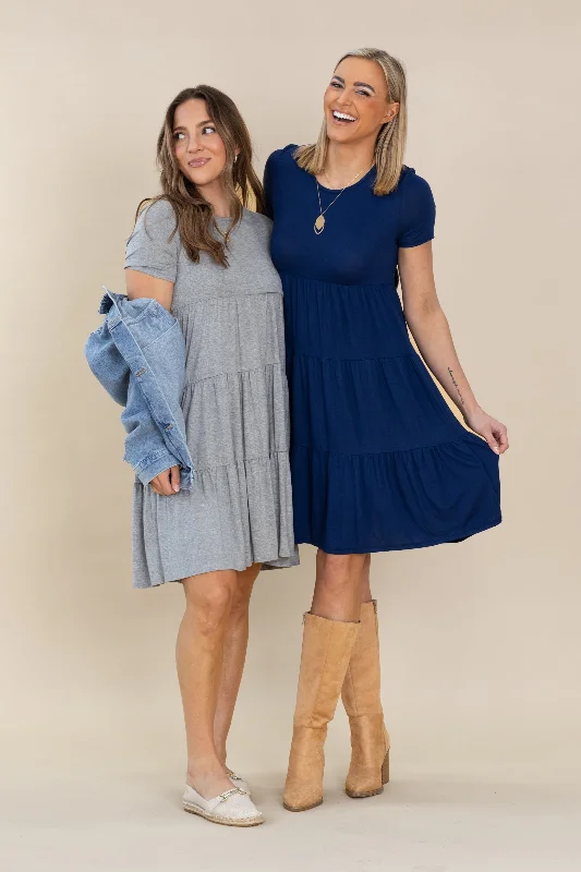 Midi dresses with metallic threads for a glamorous evening event Solid Knit Tiered Midi Dress