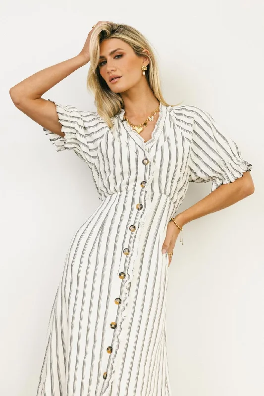 Midi dresses with empire waists for a flattering maternity option Bextor Striped Midi Dress Midi dresses with empire waists for a flattering maternity option Bextor Striped Midi Dress