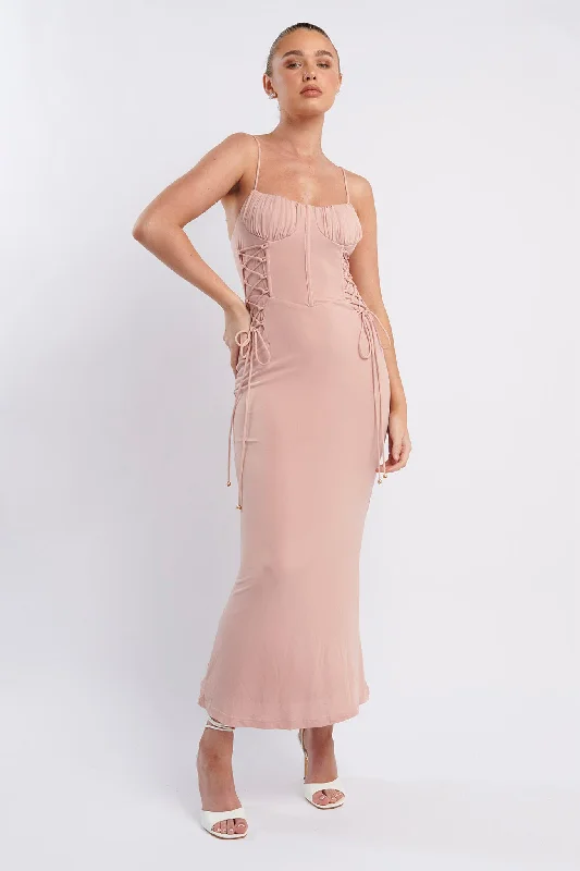 Midi dresses with mesh inserts for a trendy and breathable option Graziella Laced Corset Midi Dress Nude Midi dresses with mesh inserts for a trendy and breathable option Graziella Laced Corset Midi Dress Nude