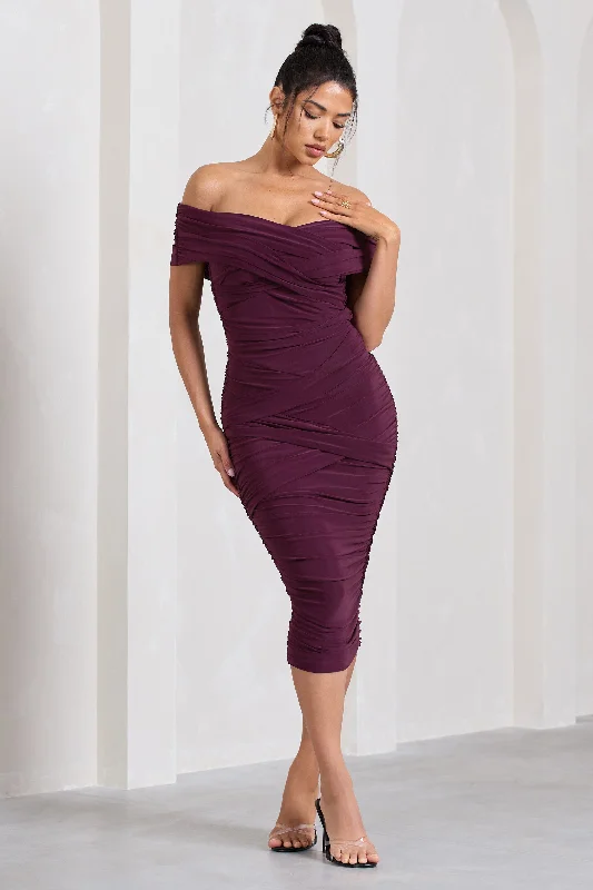 Midi dresses with bow accents for a sweet and charming look Amanda | Cherry Twisted Wrap Bardot Midi Dress Midi dresses with bow accents for a sweet and charming look Amanda | Cherry Twisted Wrap Bardot Midi Dress