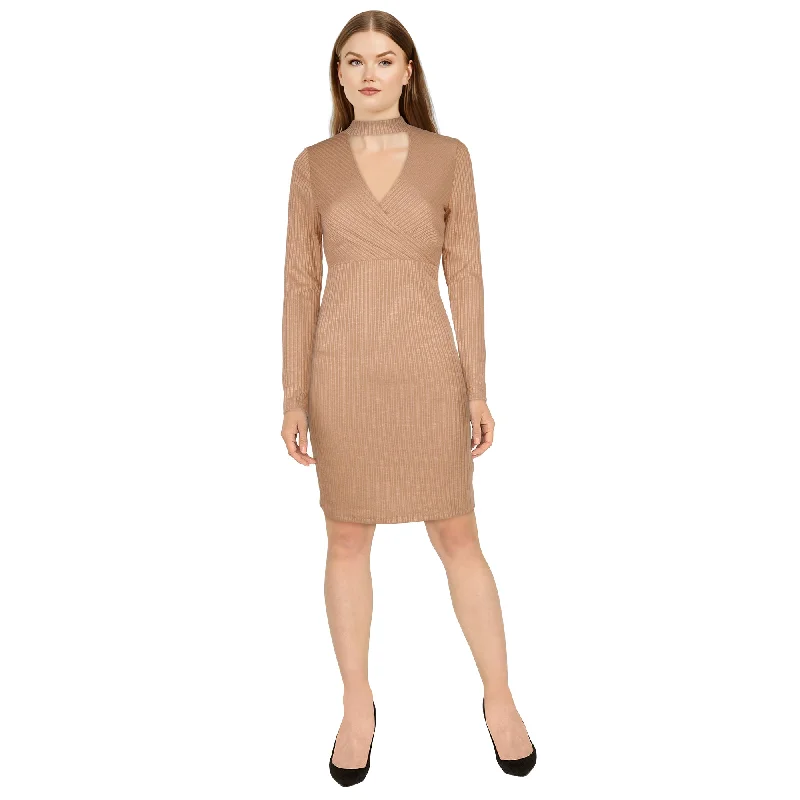 Ruffled mini dresses for a romantic touch Women's Long Sleeve Knit V-Neck Dress