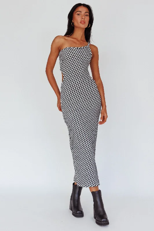 Midi dresses with wrap - around skirts for a customizable fit Cinzia One-Shoulder Cut-Out Midi Dress Black Midi dresses with wrap - around skirts for a customizable fit Cinzia One-Shoulder Cut-Out Midi Dress Black