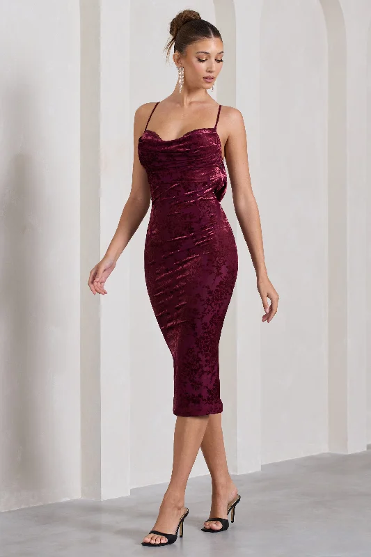 Midi dresses with halter necks for a stylish and comfortable option Whitney | Berry Velvet Floral Strappy Sweetheart Midi Dress Midi dresses with halter necks for a stylish and comfortable option Whitney | Berry Velvet Floral Strappy Sweetheart Midi Dress