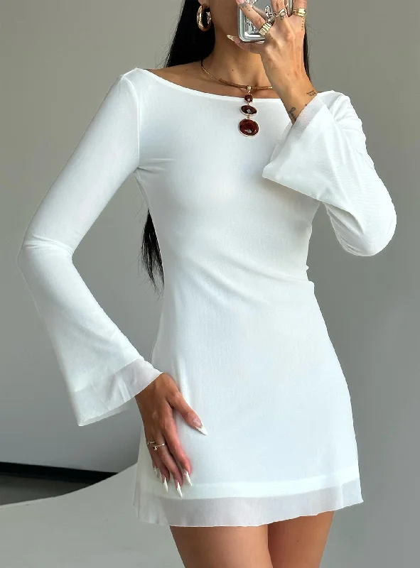 Mini dresses with high - low hems for a modern twist Lukea Long Sleeve Mini Dress White Mini dresses with high - low hems for a modern twist Lukea Long Sleeve Mini Dress White
