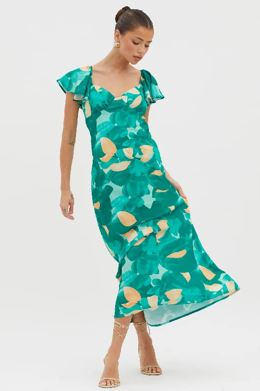 Midi dresses with halter necks for a stylish and comfortable option Park Avenue Flutter Sleeve Mini Dress Abstract Green Midi dresses with halter necks for a stylish and comfortable option Park Avenue Flutter Sleeve Mini Dress Abstract Green
