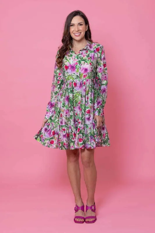 Mini dresses with pom - pom trims for a playful feel Donielle Shirt Dress Green Floral Mini dresses with pom - pom trims for a playful feel Donielle Shirt Dress Green Floral