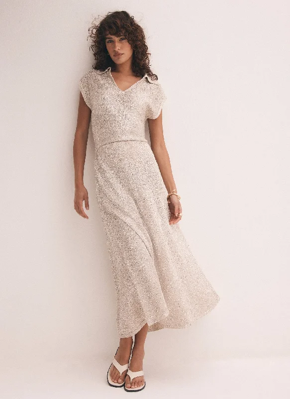 Mini dresses with puff sleeves for a vintage look Neutral Sequin Knit Midi Dress