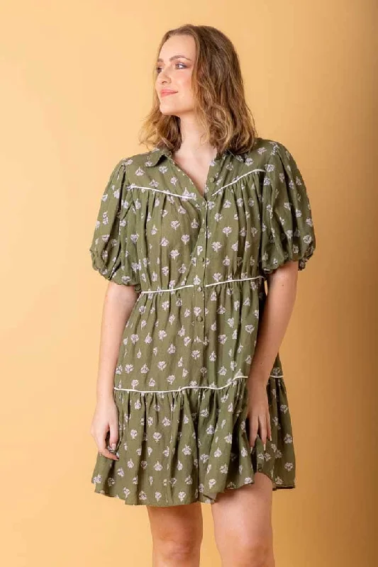 Mini dresses with patchwork designs for a unique style Ophelia Shirt Dress Green