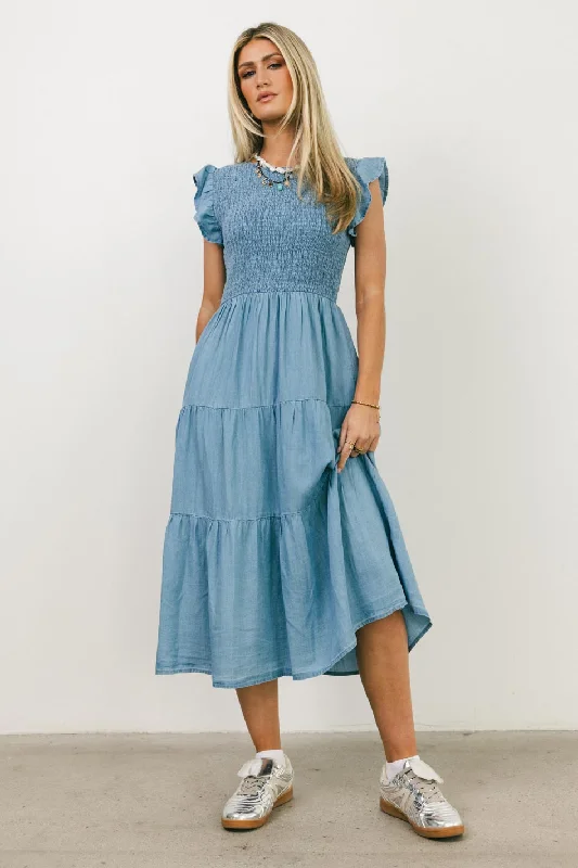 Midi dresses with button - down skirts for a unique and functional design Beth Smocked Midi Dress Midi dresses with button - down skirts for a unique and functional design Beth Smocked Midi Dress