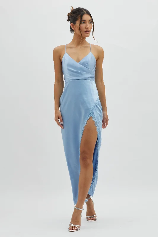 Midi dresses with satin - finish fabrics for a luxurious feel Winter Moon Lace Trim Midi Dress Blue Midi dresses with satin - finish fabrics for a luxurious feel Winter Moon Lace Trim Midi Dress Blue