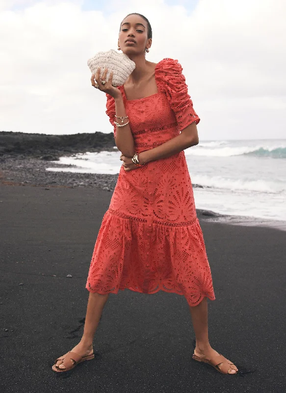 Linen mini dresses for a breathable summer option Pink Broderie Midi Dress