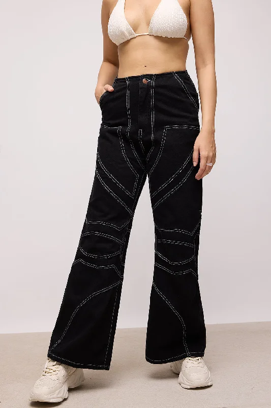 Plus Size Women's Pleated Front Dress Pants for Office WearAbstract Black Wide Pants Plus Size Women's Pleated Front Dress Pants for Office WearAbstract Black Wide Pants