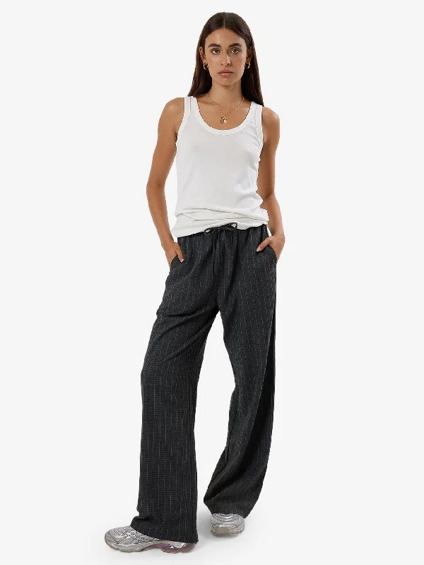 Wide - Leg Women's Chiffon Palazzo Pants for a Flowy AppealColby Drawstring Pant - Charcoal Pinstripe